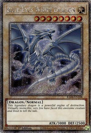 Blue-Eyes White Dragon (8th Art) (Platinum Secret Rare) (RA04-EN108) - Quarter Century Stampede Platinum Secret Rare 1st Edition