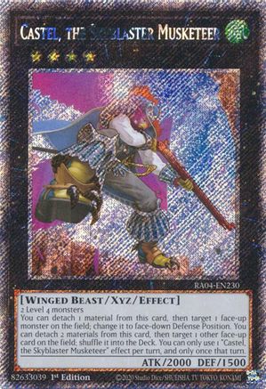 Castel, the Skyblaster Musketeer (Platinum Secret Rare) (RA04-EN230) - Quarter Century Stampede Platinum Secret Rare 1st Edition