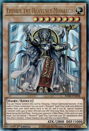 Ehther the Heavenly Monarch (PUR) (RA04-EN018) - Quarter Century Stampede Prismatic Ultimate Rare 1st Edition