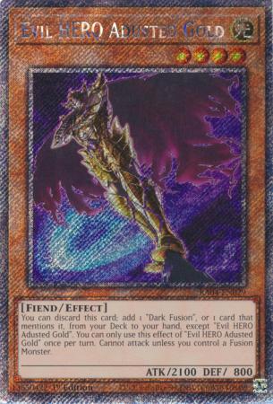 Evil HERO Adusted Gold (Platinum Secret Rare) (RA04-EN029) - Quarter Century Stampede Platinum Secret Rare 1st Edition