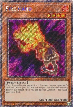 Fire Hand (Platinum Secret Rare) (RA04-EN224) - Quarter Century Stampede Platinum Secret Rare 1st Edition