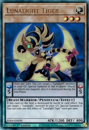 Lunalight Tiger (PUR) (RA04-EN020) - Quarter Century Stampede Prismatic Ultimate Rare 1st Edition