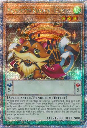 Majespecter Raccoon - Bunbuku (Quarter Century Secret Rare) (RA04-EN259) - Quarter Century Stampede Quarter Century Secret Rare 1st Edition