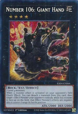 Number 106: Giant Hand (Secret Rare) (RA04-EN066) - Quarter Century Stampede Secret Rare 1st Edition