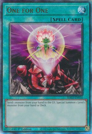 One for One (PUR) (RA03-EN056) - Quarter Century Bonanza Prismatic Ultimate Rare 1st Edition
