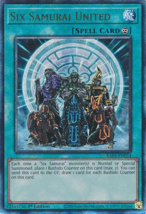 Six Samurai United (PUR) (RA03-EN054) - Quarter Century Bonanza Prismatic Ultimate Rare 1st Edition