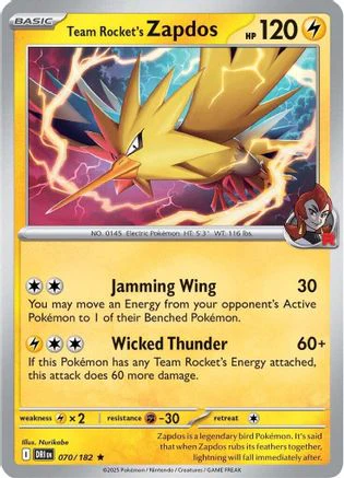 Team Rocket's Zapdos - 070/182 - Reverse Holo Rare