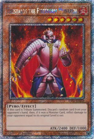 Thestalos the Firestorm Monarch (Platinum Secret Rare) (RA03-EN143) - Quarter Century Bonanza Platinum Secret Rare 1st Edition