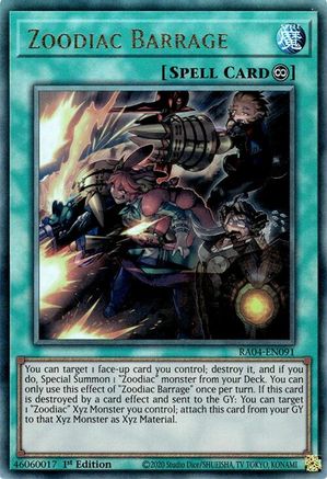 Zoodiac Barrage (PUR) (RA04-EN091) - Quarter Century Stampede Prismatic Ultimate Rare 1st Edition